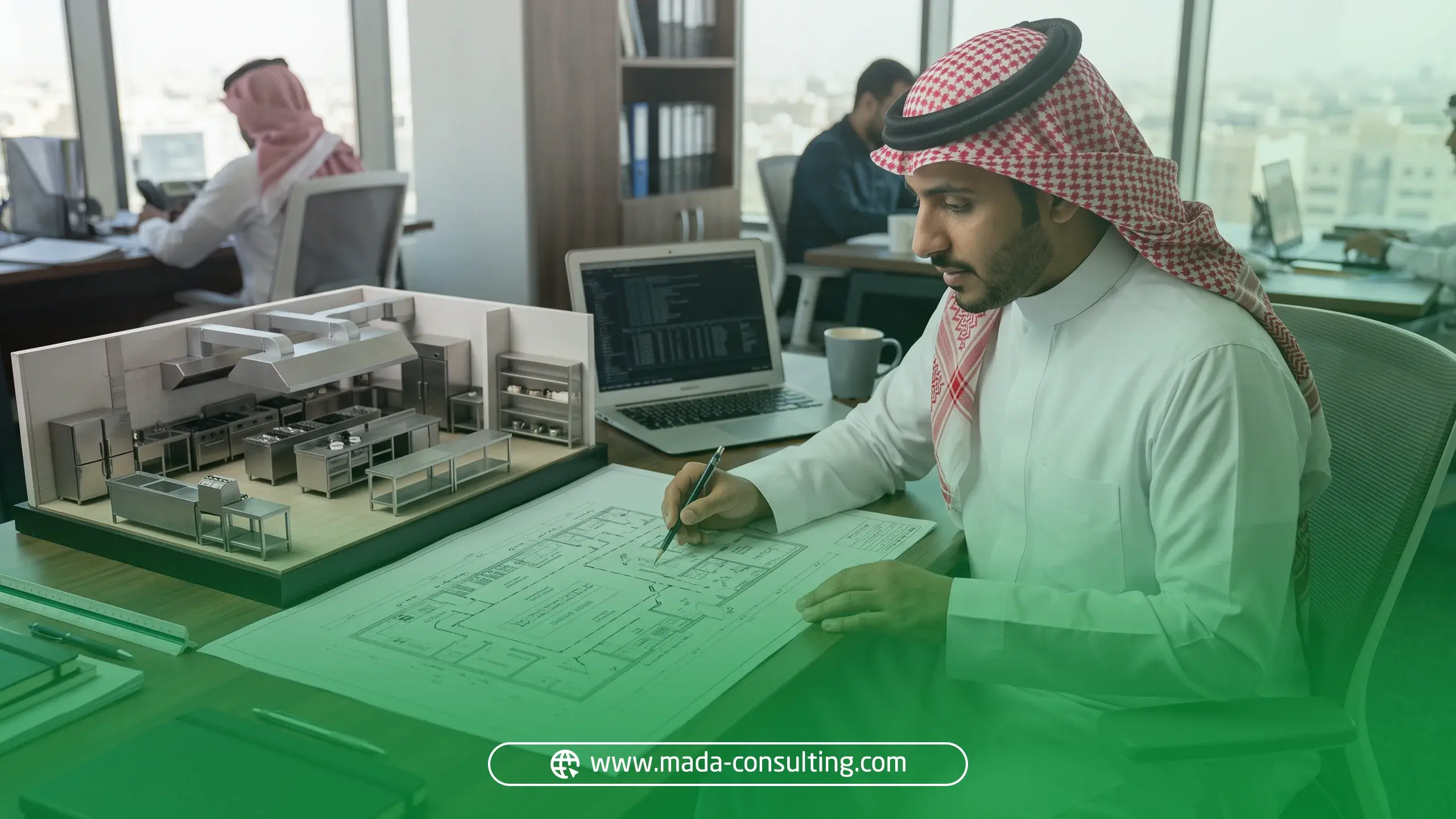 مخطط هندسي وتجهيزات فنية ضمن دراسة جدوى مطعم معتمدة