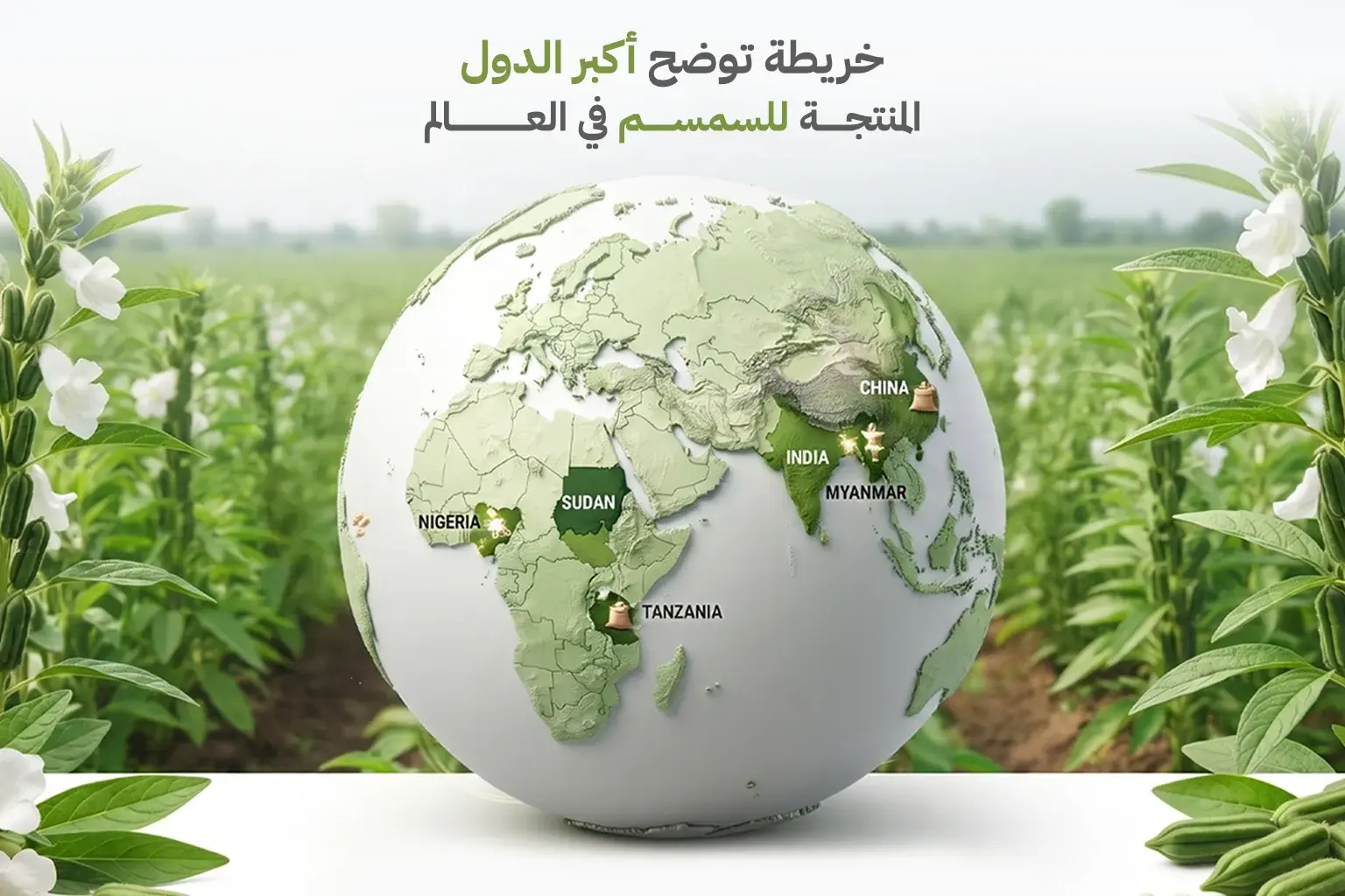 خريطة توضح أكبر الدول المنتجة للسمسم في العالم